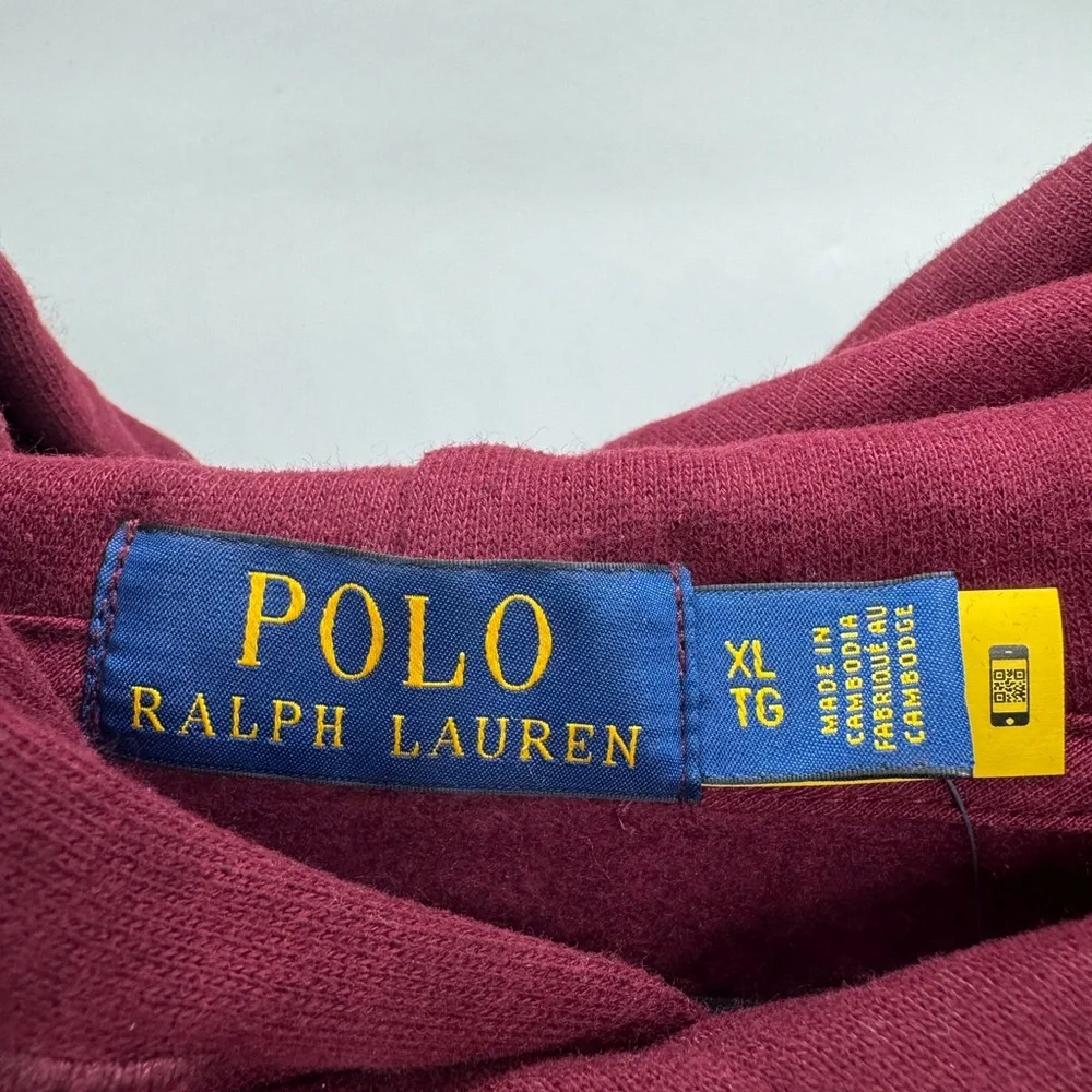 Polo‎ Ralph Lauren Maroon Hoodie with Embroidered 3 Pony Graphic, Size XL